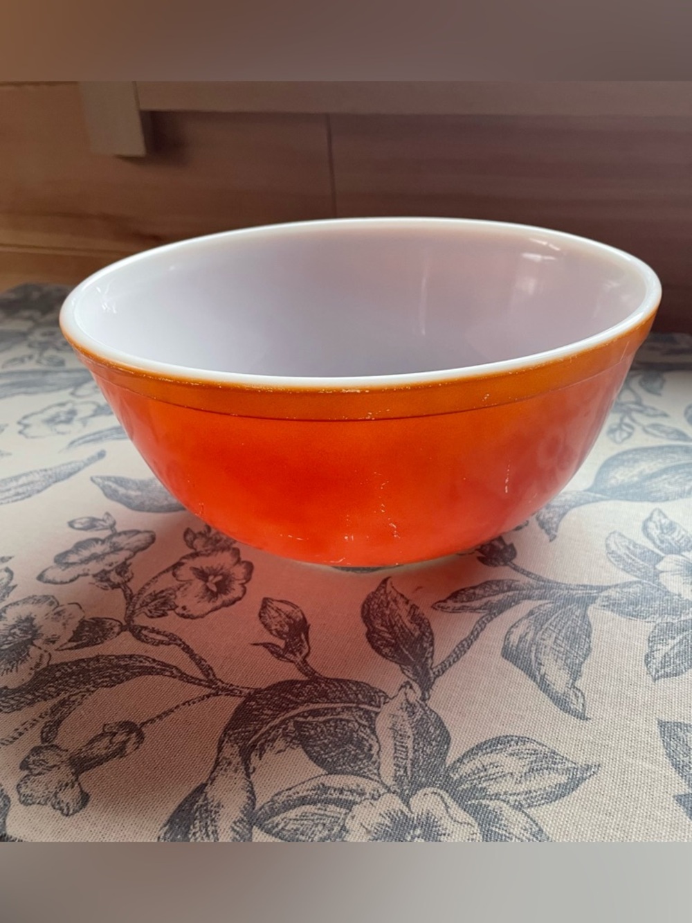 Vintage Pyrex Flameglo Orange and White Mixing Bowl MCM